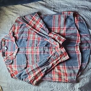 Old Navy Red and Gray Boyfriend Flannel